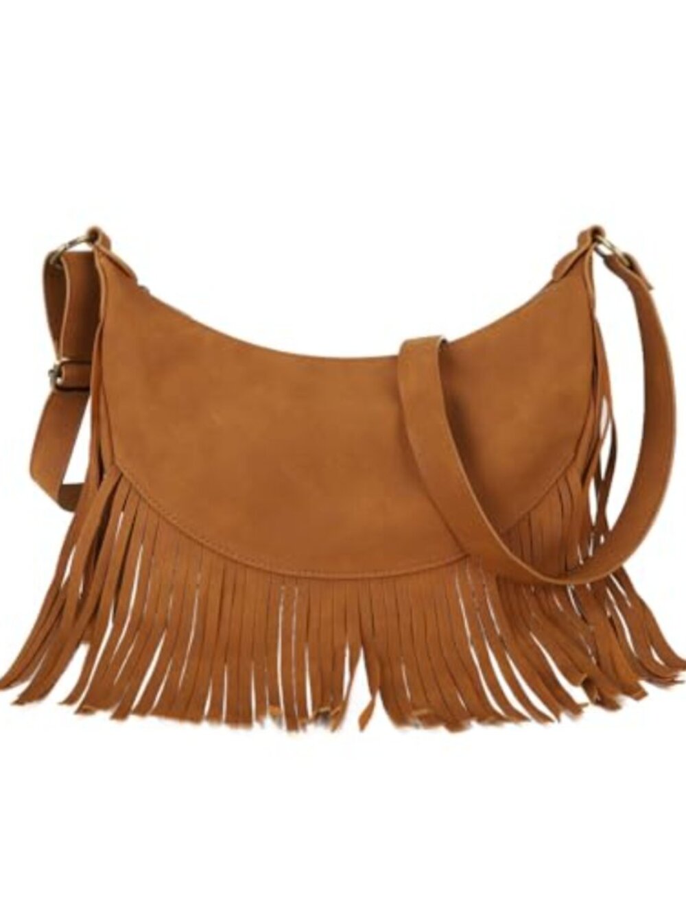 Fringe Crescent Bag Crossbody Vegan Suede Hobo Purse for Women